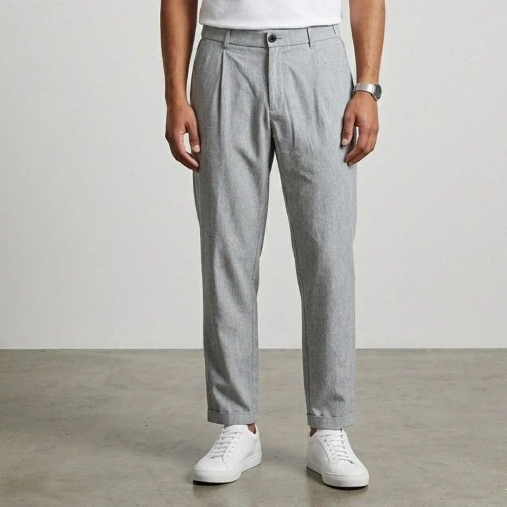Rageblue Mens Gray Pleated Tapered Trousers Elastic Waist Cuffed Pants Size L